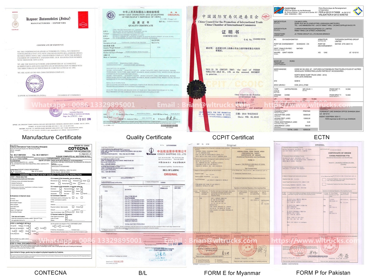 water sprinkler truck Export Documents