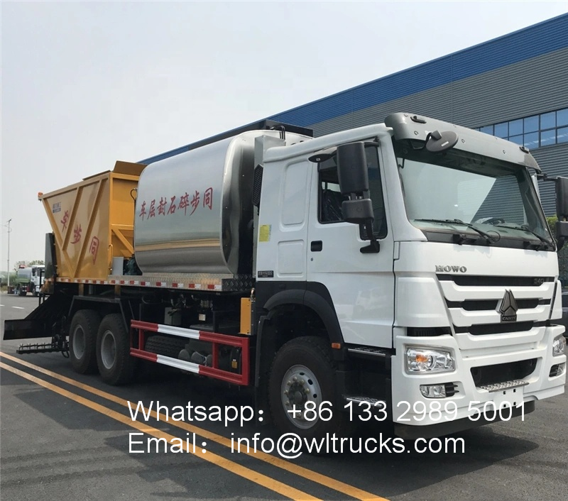 6X4 Sinotruk HOWO 8m3 Bitumen Tank and 12m3 Gravel Tank Asphalt Spraying Truck