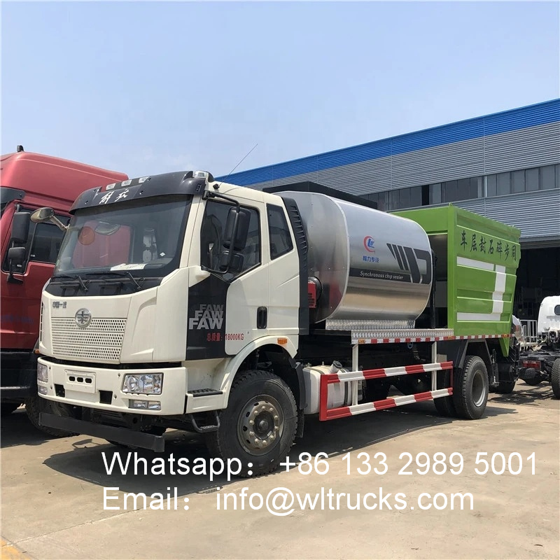 FAW 6m3 Bitumen Tank and 8m3 Gravel Tank Synchronous Chip Sealer asphalt trucks