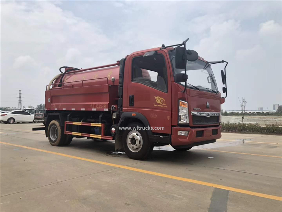 Howo 5cbm cleaning and sewage suction combined jetting truck