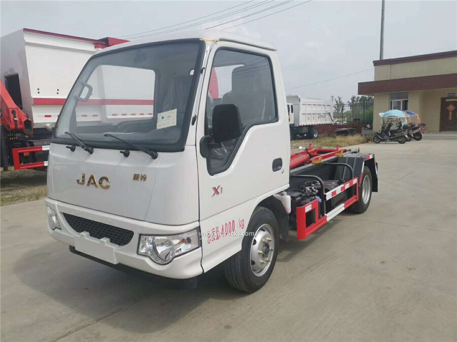 6 wheel JAC gasoline 3cbm hook garbage truck